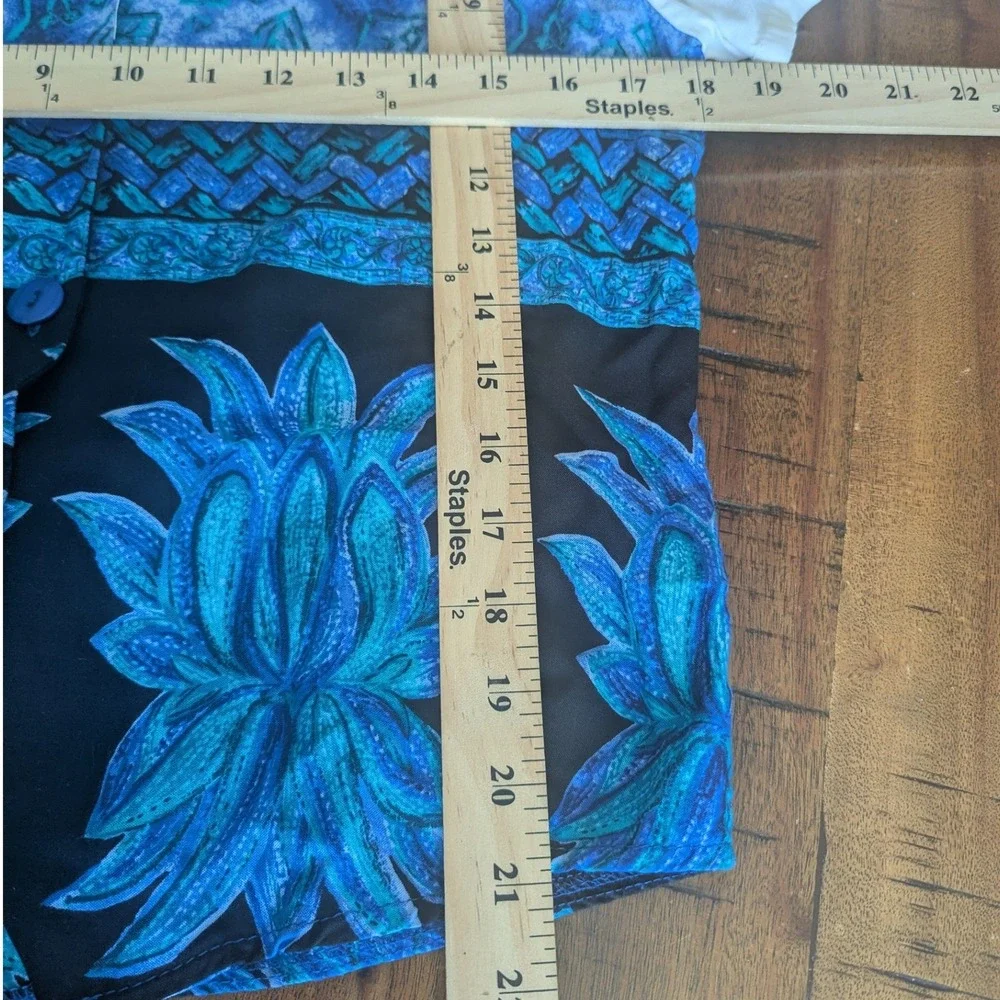 Vtg 90s Shorts & Layered Top Set Blue Tropical Floral Print Sz M Art Teacher